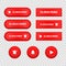 Subscribe button icon set. red realistic switch in different shapes. play and bell notification icon symbol badges. isolated