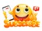 Subscribe button with yellow cartoon emoticon smile character and smartphone