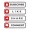 Subscribe, like, share and comment button logo design for social media