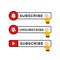 Subscribe and unsubscribe red button with bell and video icon to channel, blog with hand pointer