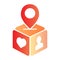 Subscriber location flat icon. Box with map pin color icons in trendy flat style. Gift location gradient style design