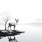 Subtle Atmospheric Perspective: Black And White Deer At The River Vector