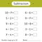 Subtraction. Number range up to 10. Math worksheet for kids. Mathematics. Solve examples and write. Developing numeracy skills