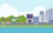 Suburb concept highway urban cityscape, downtown city banner, landscape town river water channel flat vector