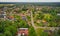 Suburb in Germany with houses arranged in rows for families with close neighborhood and small gardens