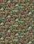 Suburb houses trees fields panorama seamless pattern