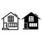 Suburban double decker house line and glyph icon. Gable roof house exterior vector illustration isolated on white