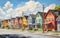 Suburban Neighborhood with Colorful Row. Generative AI