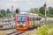 Suburban rail bus RA2 on the rail road. Diesel train of Russian railways RZD.