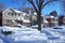 Suburban residential street on a sunny winter day