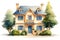 Suburban serenity cartoon illustration of a beautiful residential home