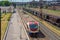 Suburban train stands at station