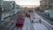 Suburban trains at the Belorussky railway station in Moscow. Russia. Winter.