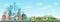 Suburban and urban cityscape. Modern city architecture, suburban or village houses and summer landscape vector