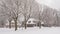 Suburbian house in the snow along a park in Montreal