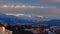 Suburbs of Granada, with Sierra Nevada mountains in evening light