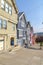 Suburbs houses with colorful painted wood sidings in San Francisco, California