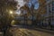 Subway on Bir-Hakeim Bridge Above Street in Paris With Autumn Colors on Trees