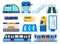 Subway element infographic set vector flat illustration. Modern public transportation