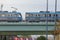 Subway passing over railway overpass. Editorial shot in Istanbul Turkey