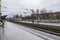 Subway platform and the station sign with the inscription: Berlin-Charlottenburg