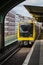 Subway train approaching a station in Berlin