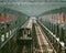 Subway train crossing the Williamsburg Bridge, in New York City