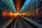 subway train speeding through dark tunnel