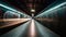 Subway tunnel with blurred light tracks with arriving train in the opposite direction. Generative AI