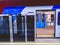 Subway tunnel. lines for trains. subway cars are protected by plastic doors for the safety of passengers. blue subway cars carry