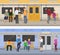 Subway vector people in metro and passengers in underground using urban public transport illustration set of characters