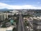 Sucat, Paranaque, Philippines - Aerial of SLEX and the Metro Manila Skyway and the Alabang skyline