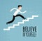 Success. Business or education concept. Businessman running up stairs. Vector illustration