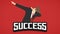 Success businessman dab dabbing expression flat vintage retro in red background lanscape