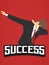 Success businessman dab dabbing expression flat vintage retro in red background potrait