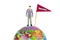 Success with Businessman Figure miniature or small people and red flag,world or globes, maps isolated on white background.