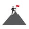 Success concept.A man with red flag stands on top of a mountain. Winner.Number one.Symbol of success.Winning from