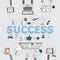 Success icons and meeting in office with technology device.vector