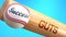 Success in life depends on guts - pictured as word guts on a bat, to show that guts is crucial for successful business or life.,