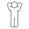 Success pose thin line icon. Man pose with hands behind his head outline style pictogram on white background