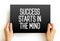Success Starts In The Mind text on card, concept background
