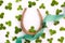 Success symbol. Holiday concept. Horseshoe with clovers leaves isolated on white. Greeting card.
