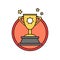 Success trophy first prize retro badge icon, winner reward concept