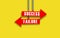 Success vs failure. White two arrow signs with hanging with metal chain on yellow background. Red Arrows Symbol