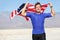 Success - winning runner cheering with USA flag