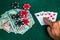 Success in winning on the table in a poker club with a combination of cards two pairs