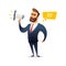 Successful beard businessman character shouting through loud speaker. Leadership speech. Business concept illustration.