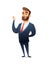 Successful beard businessman character in suit showing ok sign. Business concept illustration