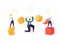 Successful Business Characters. Businessman Lifting Up Barbell with Coins. Man with Golden Cup. Goal Achievement