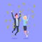 Successful Business Man And Woman Jump Throwing Money Rich Businessman And Businesswoman Financial Success Concept